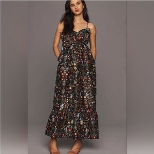 Anthropologie Olani Floral Maxi Dress with Bow